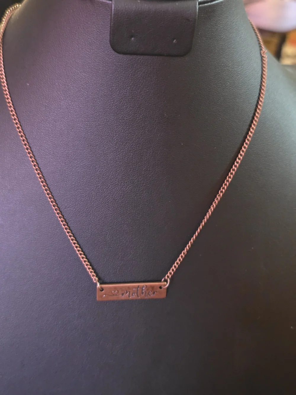 Mother Engraved Copper Bar Necklace